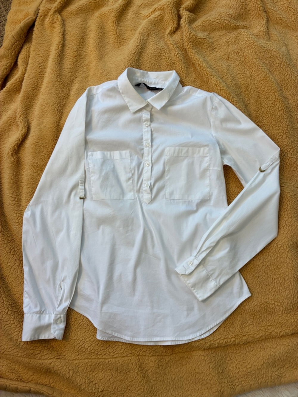 Zara White Long-Sleeve Button Pullover Blouse